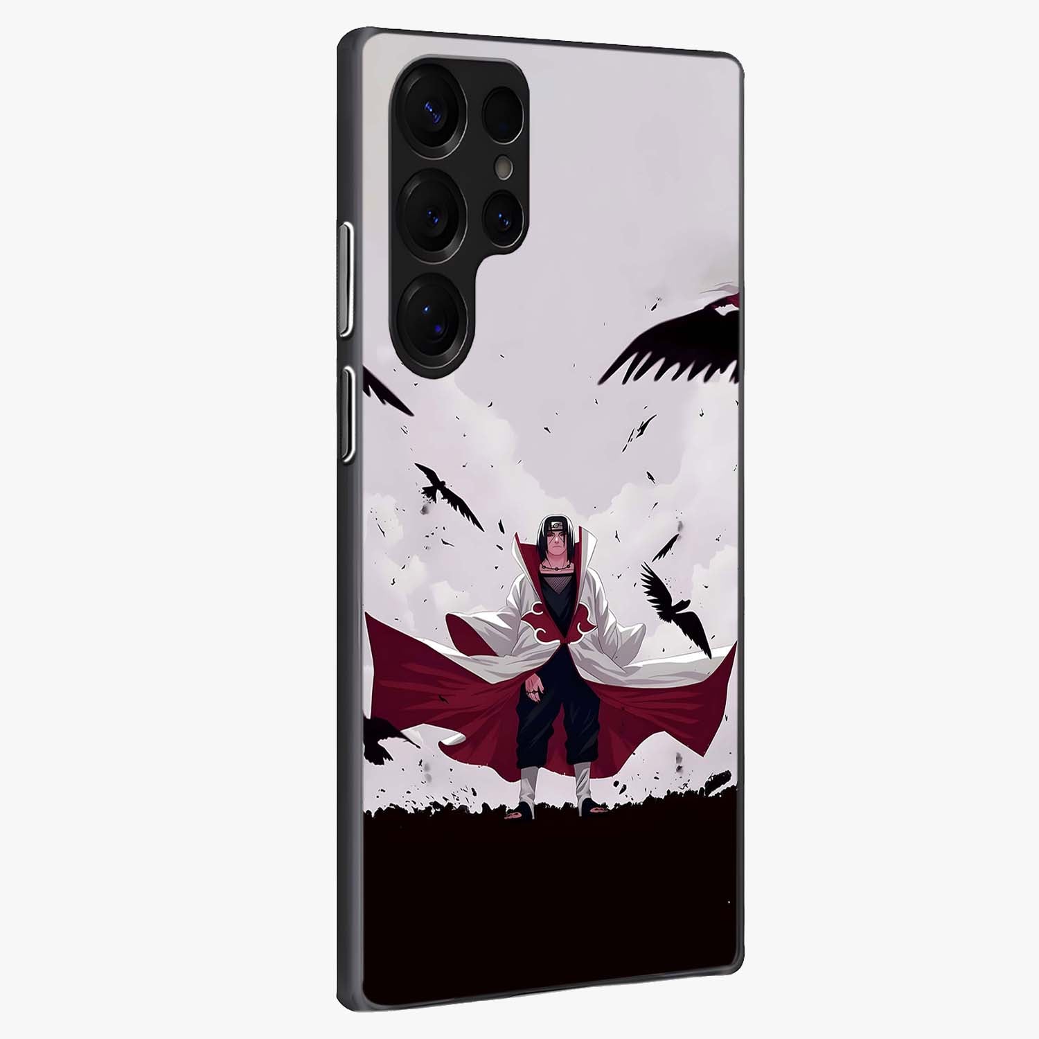 Crimson Crow Ascension Glass Case upright view showcasing dramatic crow artwork with bold gothic theme.