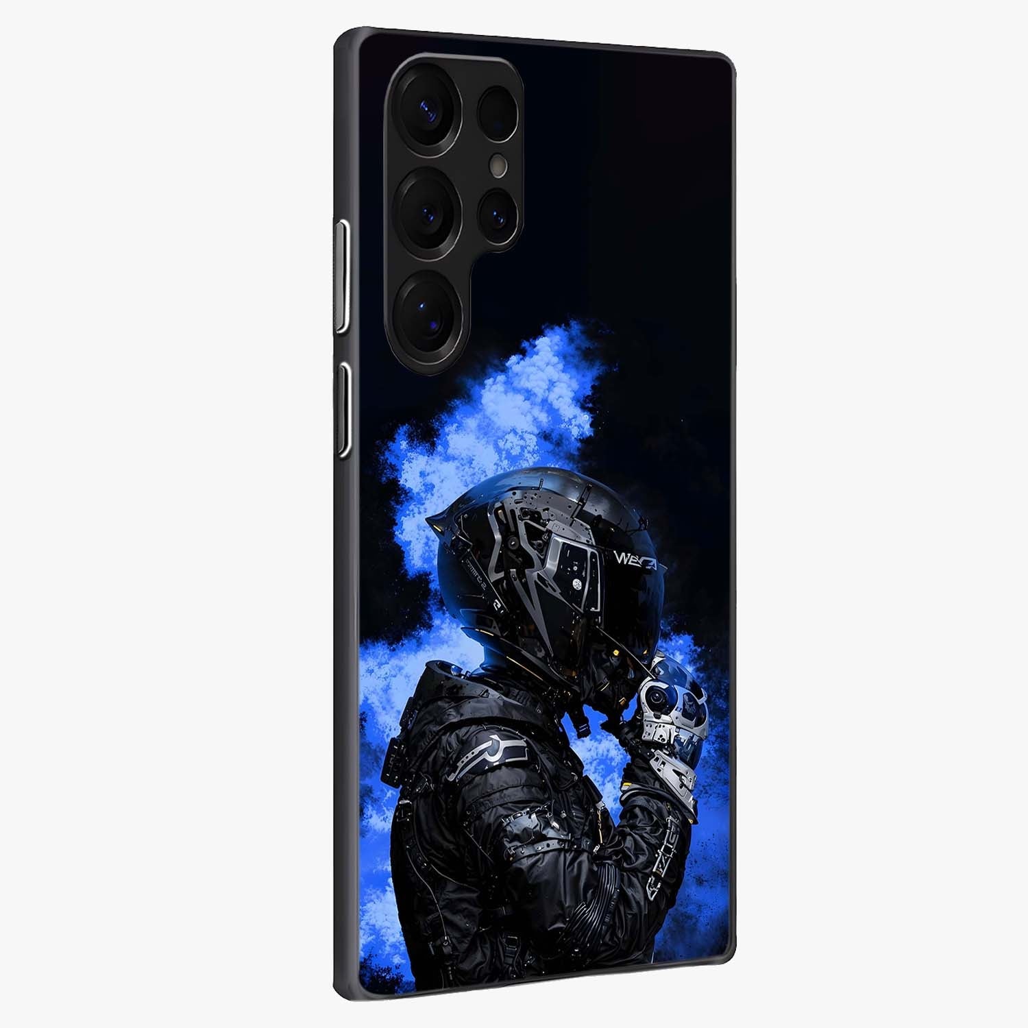 Cyber Sentinel Protocol Glass Case upright view showcasing advanced cyber sentinel artwork with futuristic tech theme.