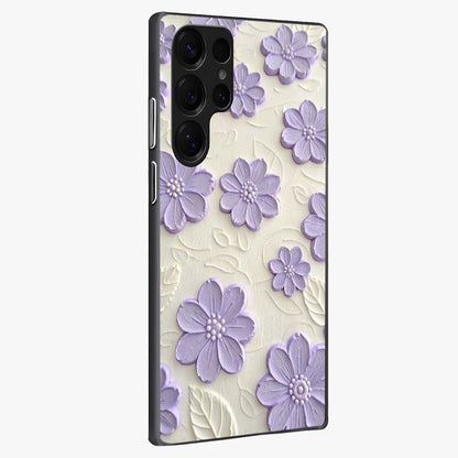 Floral Wall Art With Purple Flowers Glass Case upright view showcasing elegant purple flower artwork with decorative floral theme.