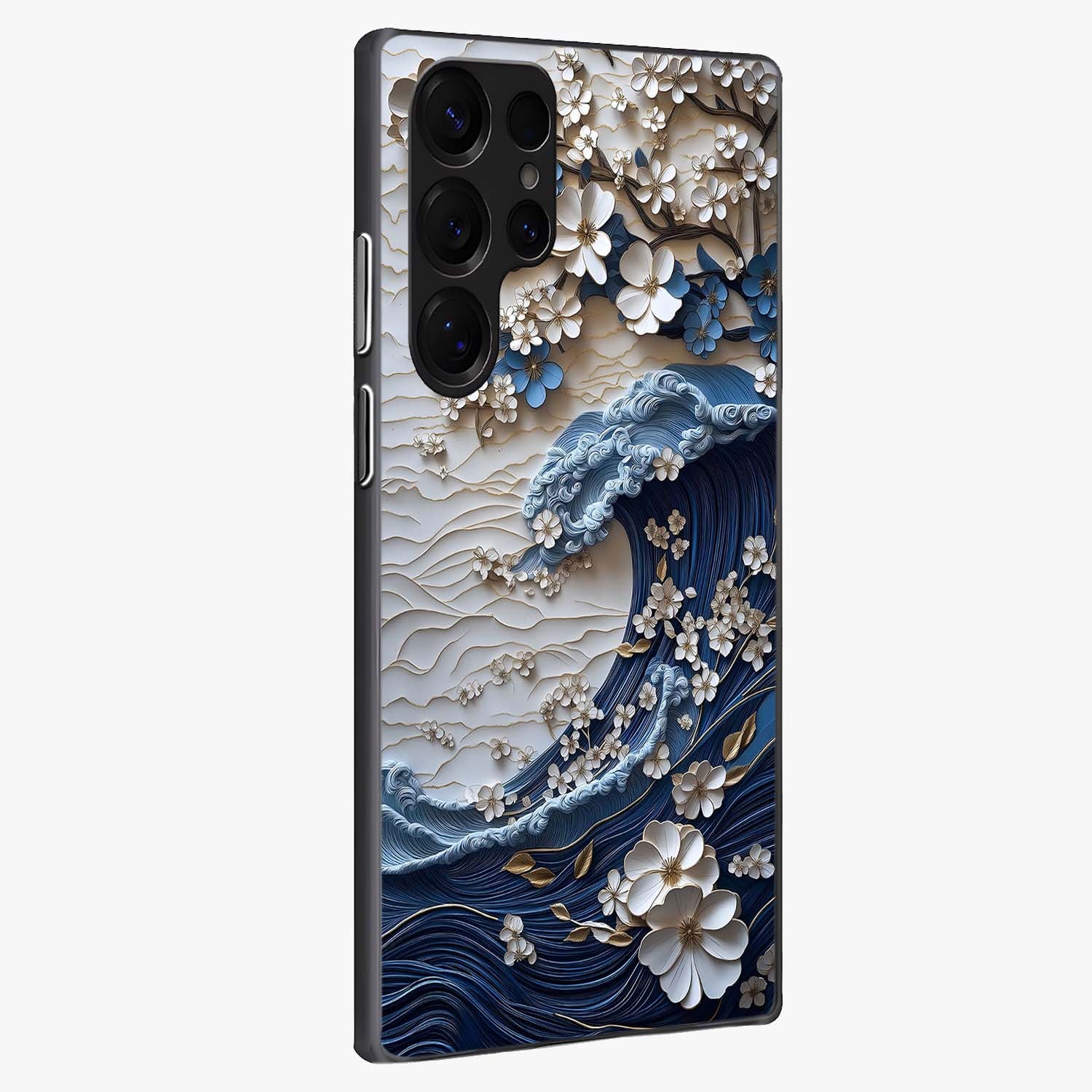 Floral Wave Origami Glass Case upright view showcasing creative floral origami artwork with artistic decorative theme.