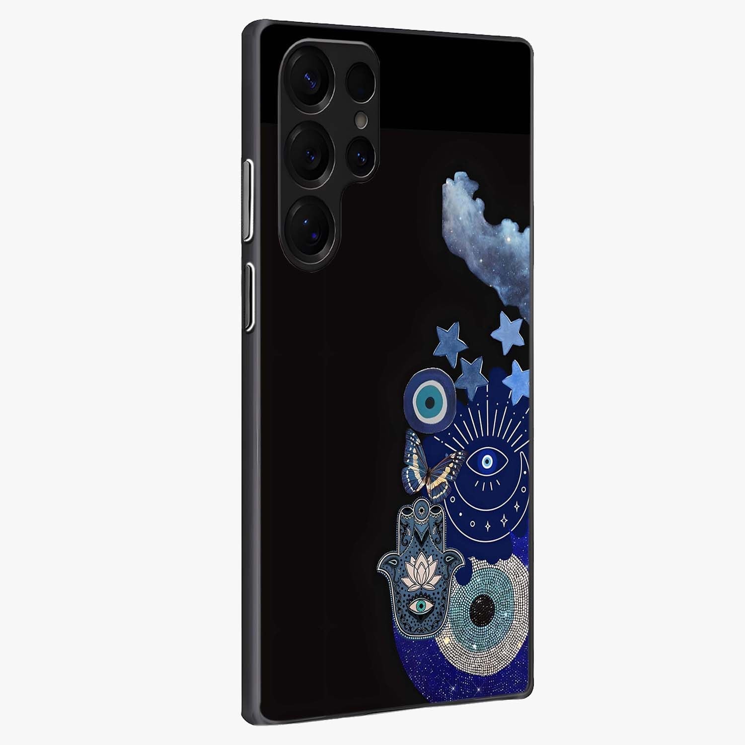 Galactic Charm Cluster Glass Case upright view showcasing glowing cosmic charm artwork with magical celestial style.