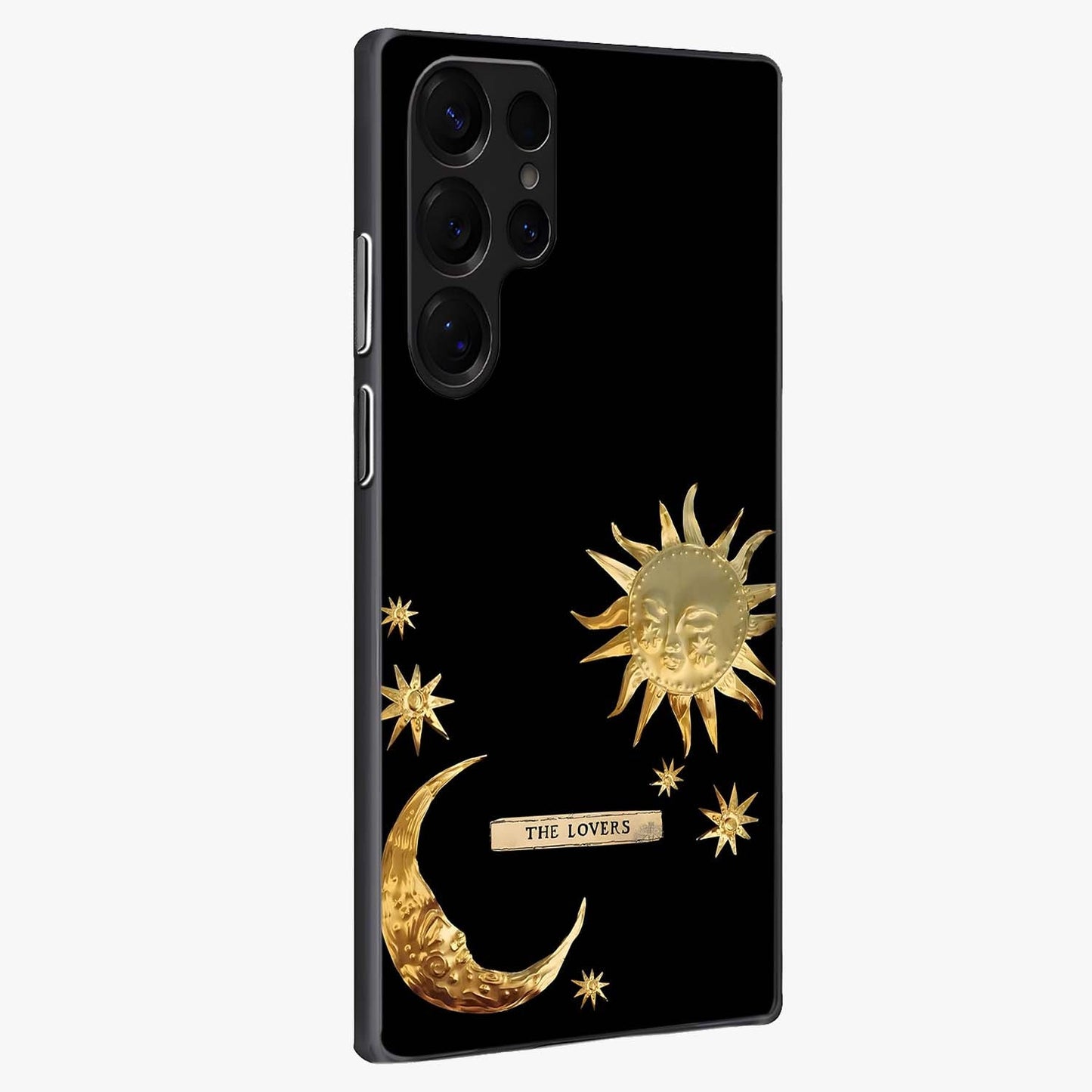 Gold Sun Blush Glass Case upright view showcasing glowing sun artwork with elegant celestial theme.