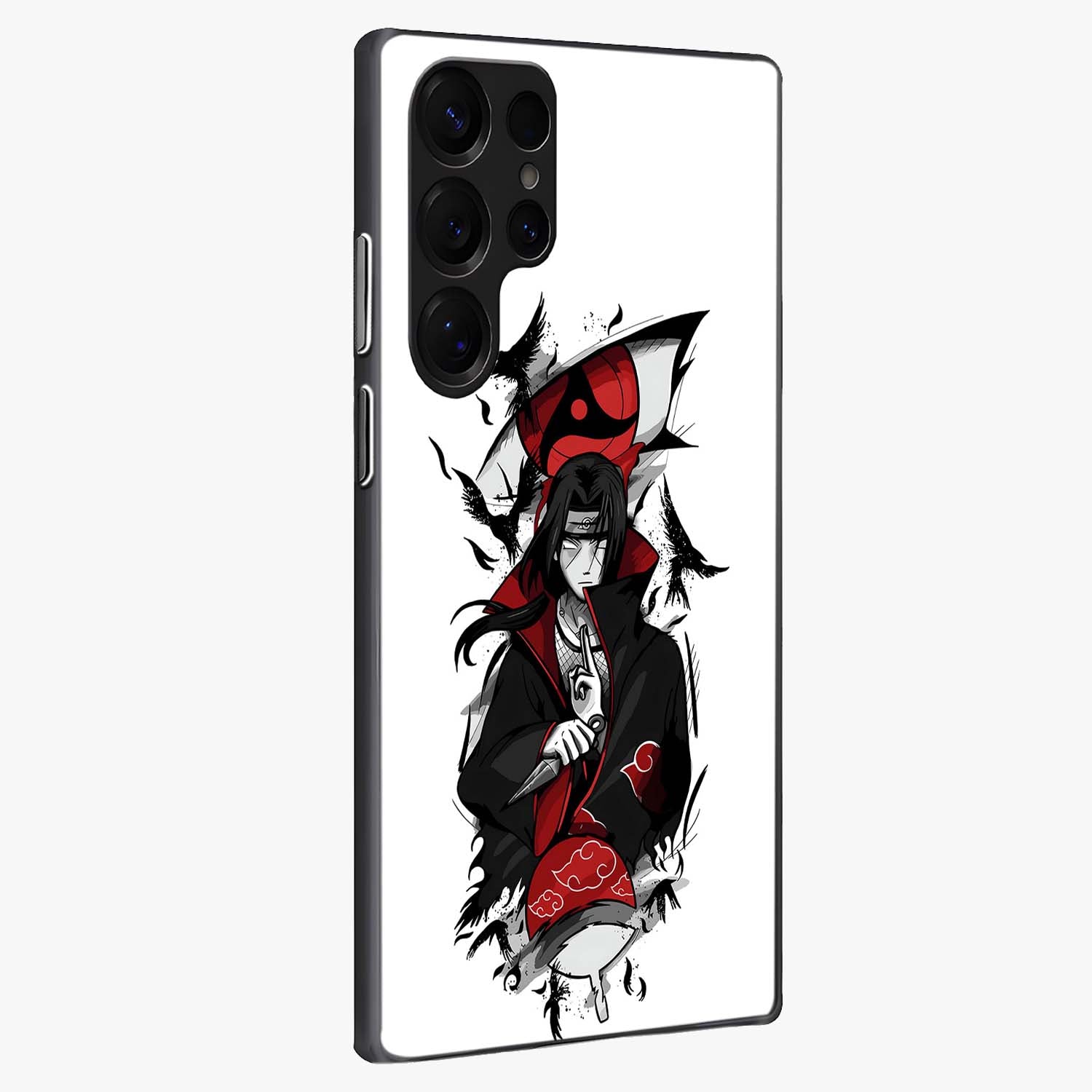 Itachi Limited Edition Naruto Anime Glass Case upright view showcasing intense anime artwork with powerful character theme.