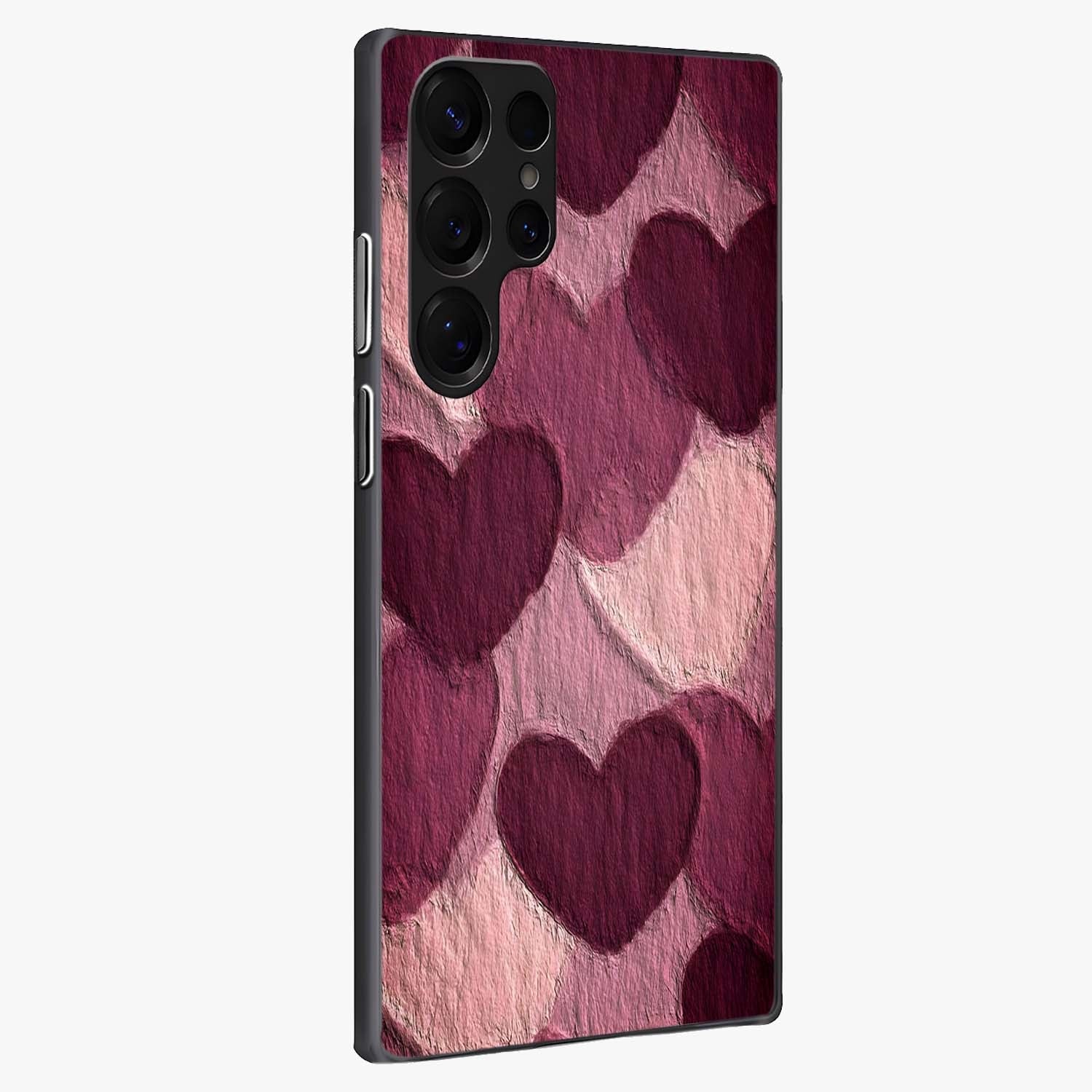 Layered Paper Hearts Glass Case upright view showcasing decorative layered heart artwork with sweet love theme.