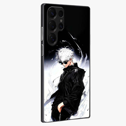 Limitless Shadow King Glass Case upright view showcasing bold shadow warrior artwork with epic fantasy theme.