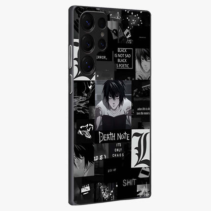Midnight Chaos Mind Glass Case upright view showcasing expressive abstract artwork with bold dark theme.