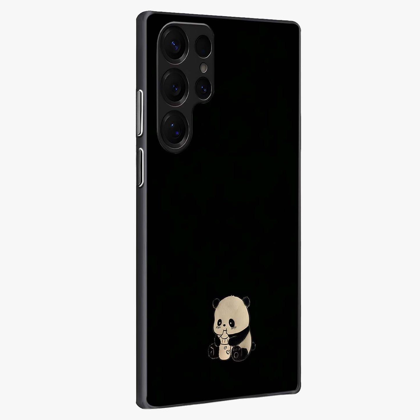 Midnight Panda Love Glass Case upright view showcasing charming panda artwork with playful romantic theme.