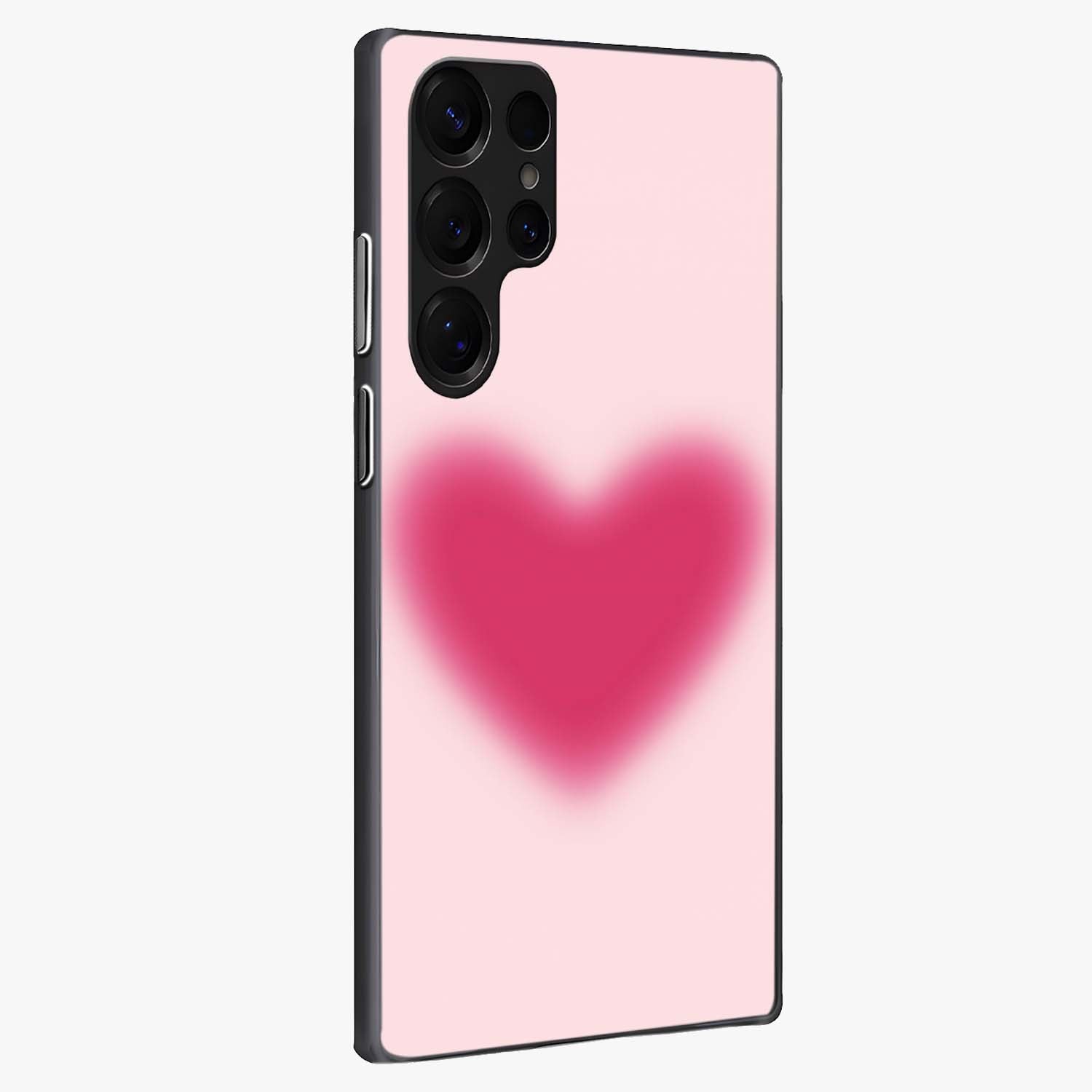 Pink Aura Heart Glass Case upright view showcasing romantic heart artwork with soft pastel theme.