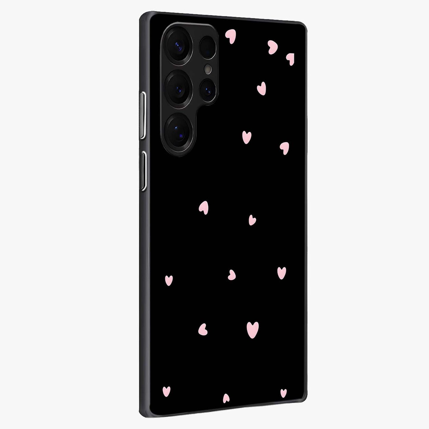 Pink Love Drops Glass Case upright view showcasing charming heart drop artwork with romantic playful theme.