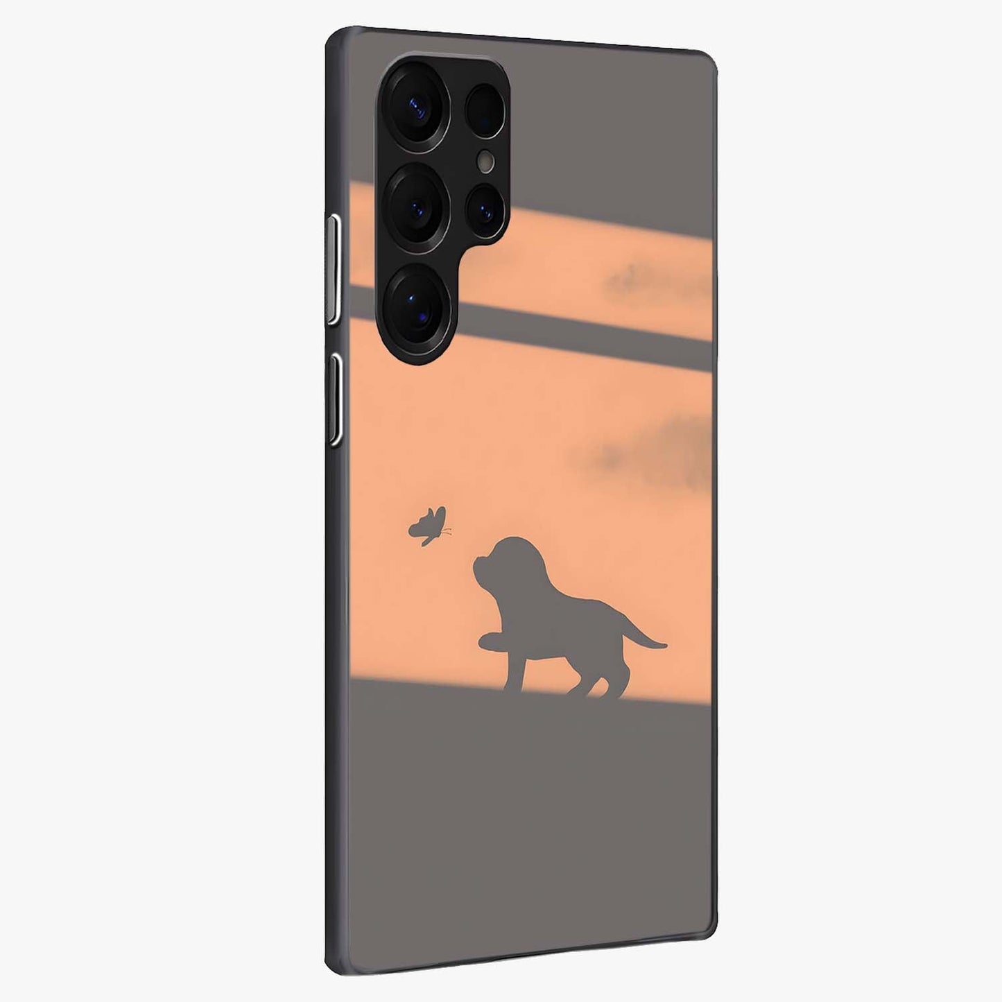 Puppy Shadow Art Glass Case upright view showcasing charming puppy artwork with creative silhouette theme.