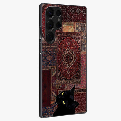 Regal Magic Cat Apple Glass Case upright view showcasing charming cat artwork with playful magical theme.