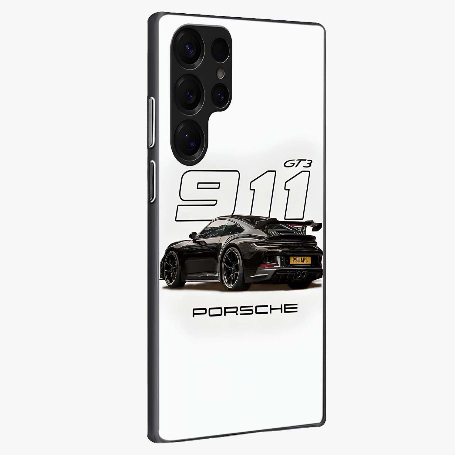 Turbo Legacy Icon Glass Case upright view showcasing bold racing inspired artwork with classic car theme.