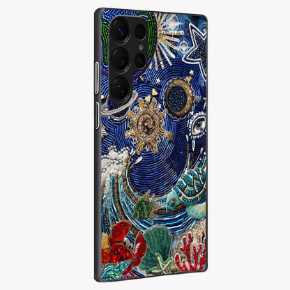 Universe Underwater Spark Glass Case upright view showcasing magical underwater galaxy artwork with vibrant cosmic theme.