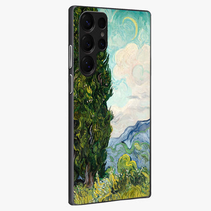 Van Gogh Vintage Art Glass Case upright view showcasing elegant vintage painting artwork with artistic heritage theme.