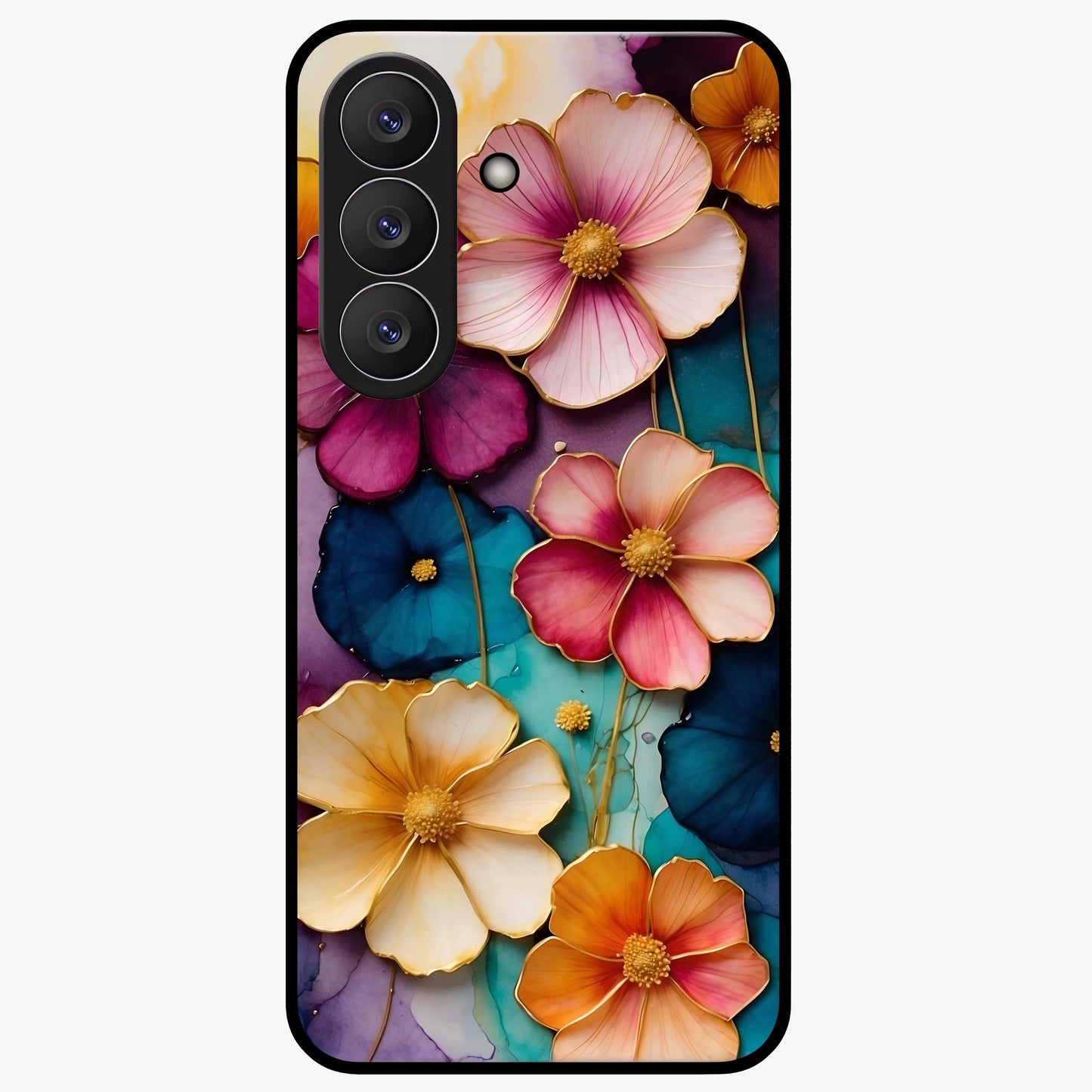 Artlyn Grace Flower Pattern Glass Case showing flat back view with elegant floral pattern artwork and glossy glass finish.