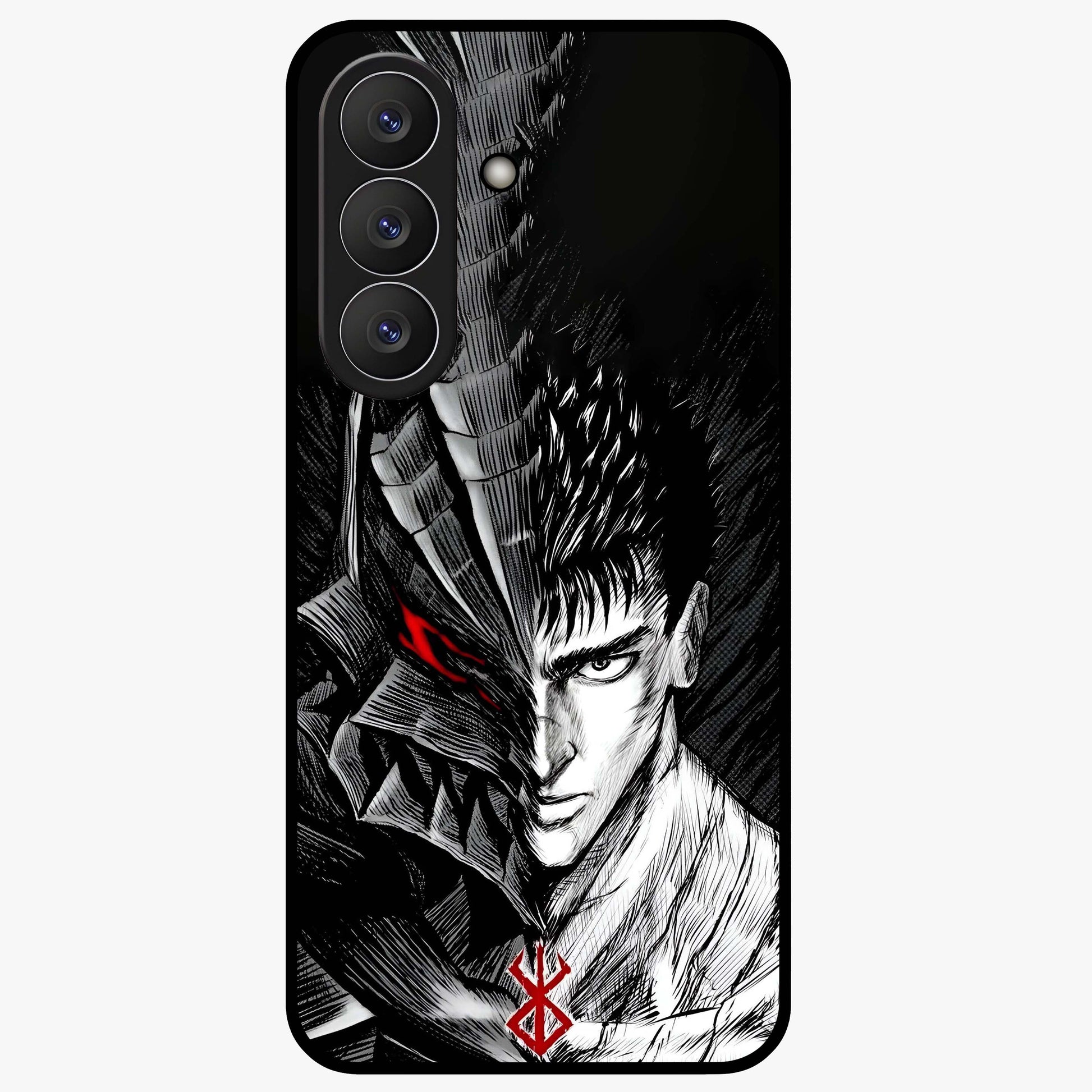 Berserker Blood Oath Glass Case showing flat back view with fierce warrior inspired artwork and glossy glass finish.