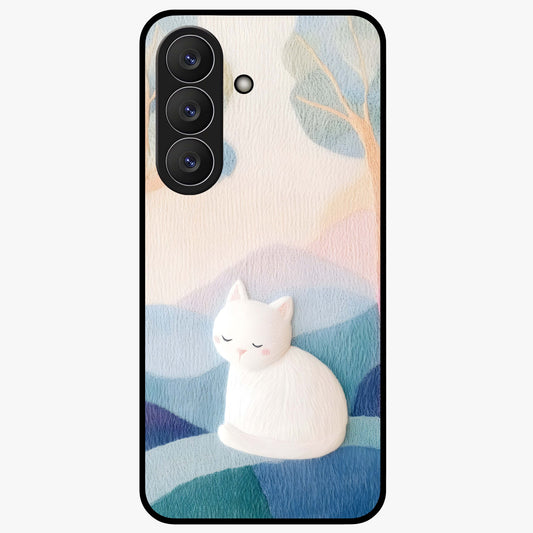 Cotton Dream Cat Glass Case showing flat back view with soft dreamy cat artwork and glossy glass finish.