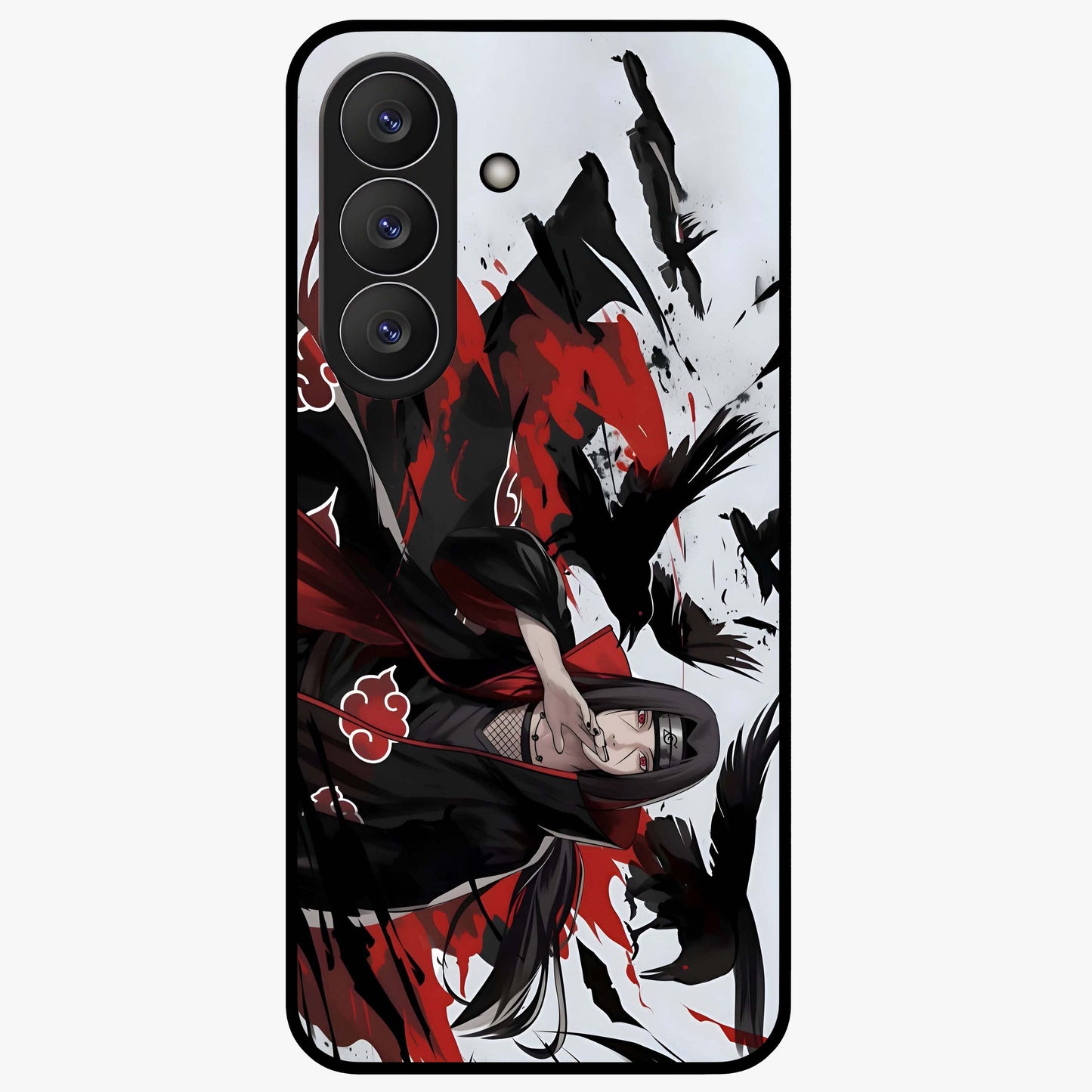 Crimson Crow Illusion Glass Case showing flat back view with artistic crow illusion artwork and glossy glass finish.