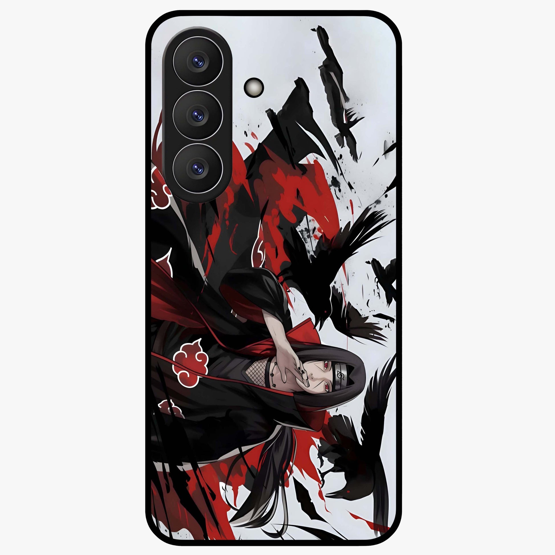 Crimson Crow Illusion Glass Case showing flat back view with artistic crow illusion artwork and glossy glass finish.
