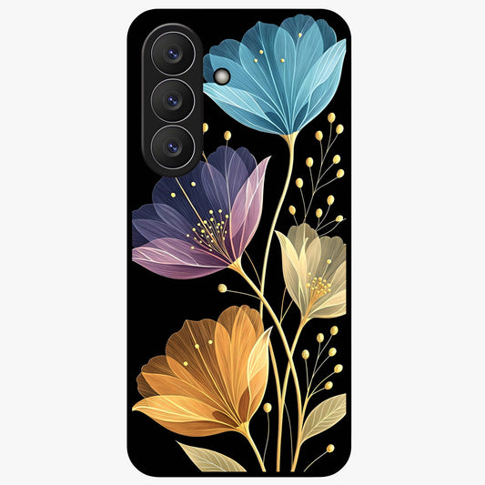 Delicate Multicolor Flowers Glass Case showing flat back view with vibrant floral artwork and glossy glass finish.