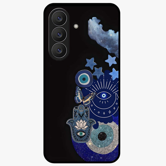Galactic Charm Cluster Glass Case showing flat back view with glowing celestial charm artwork and glossy glass finish.