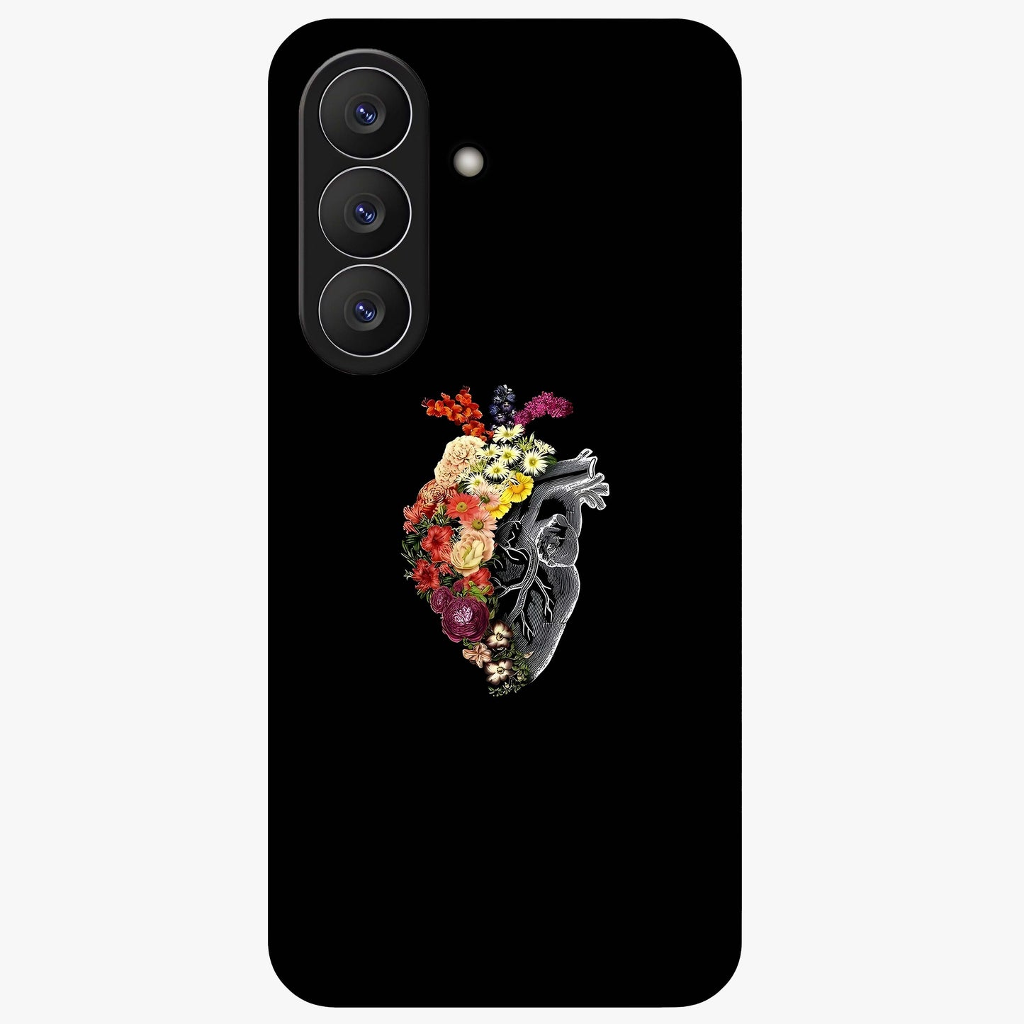 Heart With Flowers Glass Case showing flat back view with heart shaped floral artwork and glossy glass finish.