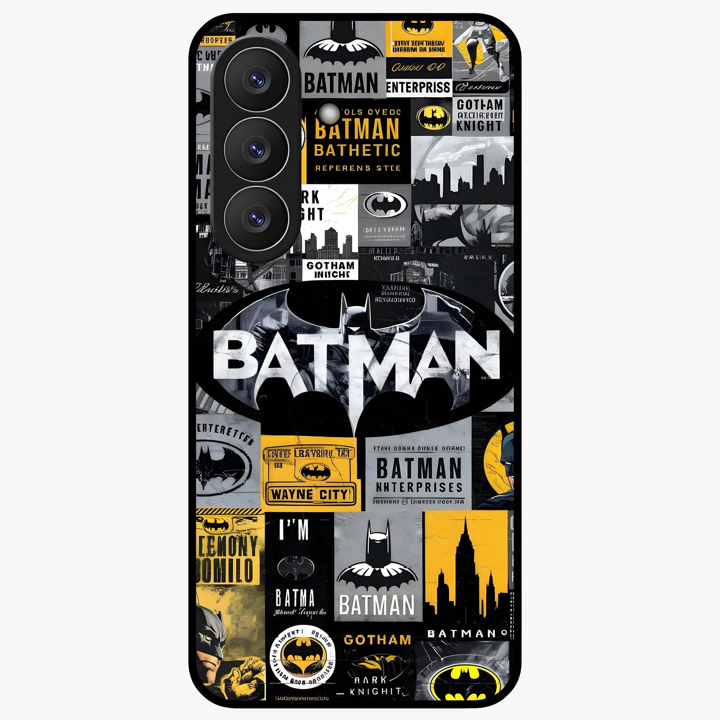 Knight Gotham Rise Glass Case showing flat back view with dark hero inspired artwork and glossy glass finish.