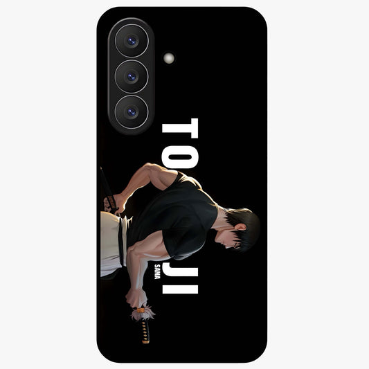 Midnight Blade Resolve Glass Case showing flat back view with dark warrior sword artwork and glossy glass finish.