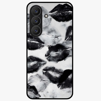 Midnight Kiss Marks Glass Case showing flat back view with lipstick kiss mark artwork and glossy glass finish.