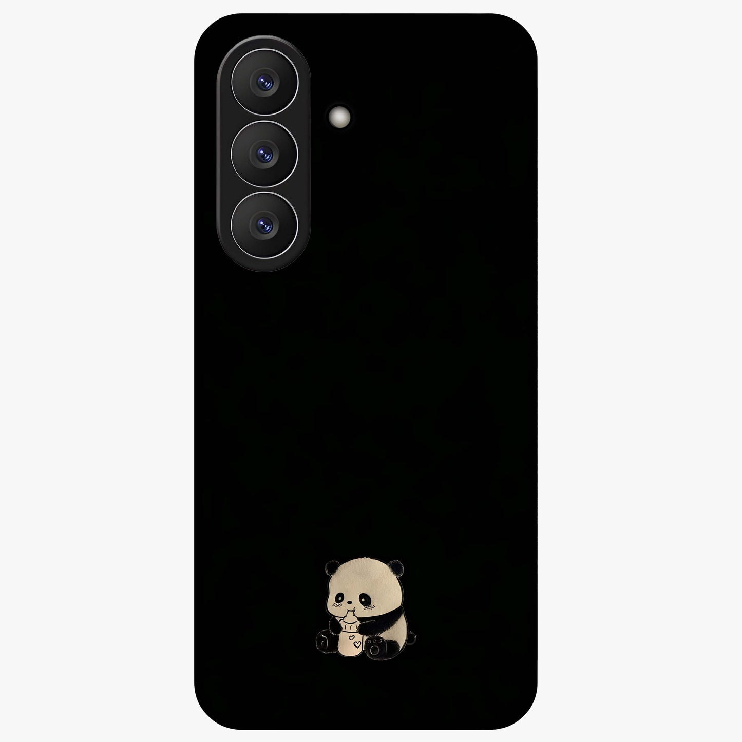 Midnight Panda Love Glass Case showing flat back view with cute panda themed artwork and glossy glass finish.