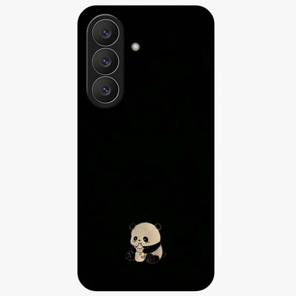 Midnight Panda Love Glass Case showing flat back view with cute panda themed artwork and glossy glass finish.