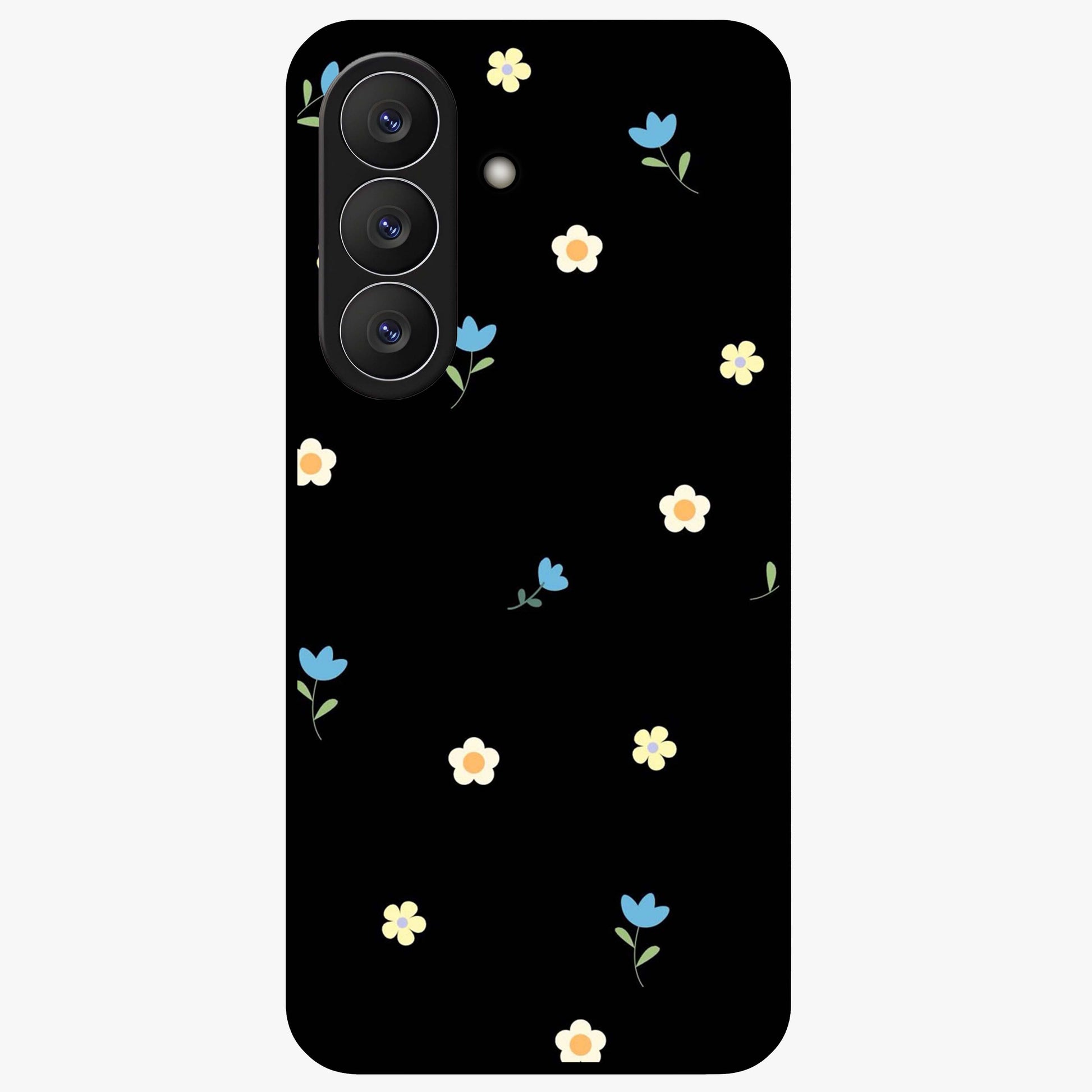 Minimalistic Blue With White Flower Pattern Glass Case showing flat back view with blue background and white flower pattern and glossy glass finish.