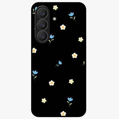 Minimalistic Blue With White Flower Pattern Glass Case showing flat back view with blue background and white flower pattern and glossy glass finish.