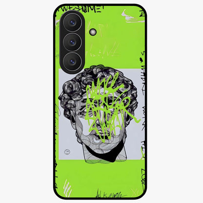 Neo Graffiti Rebellion Glass Case showing flat back view with vibrant graffiti artwork and glossy glass finish.