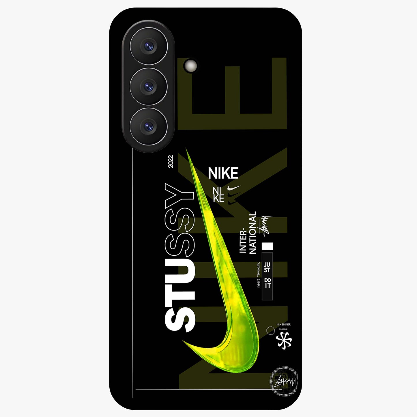 Neon Street Edition Glass Case showing flat back view with neon street style artwork and glossy glass finish.