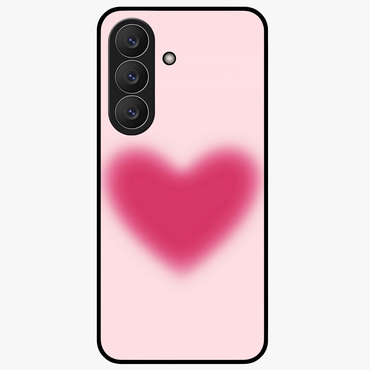 Pink Aura Heart Glass Case showing flat back view with glowing heart artwork and glossy glass finish.