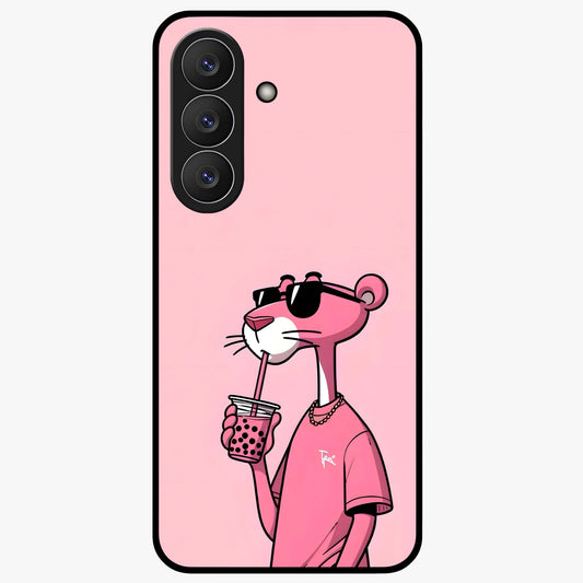 Pink Panther Glass Case showing flat back view with iconic pink panther artwork and glossy glass finish.