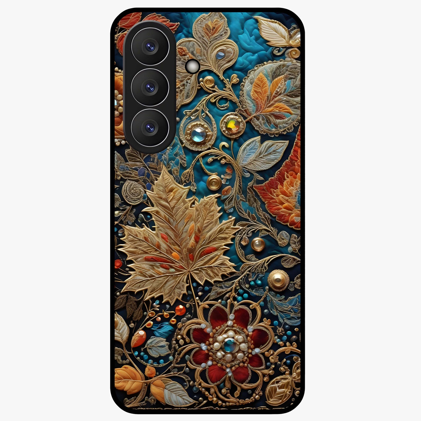 Royal Jewel Garden Glass Case showing flat back view with decorative floral garden artwork and glossy glass finish.