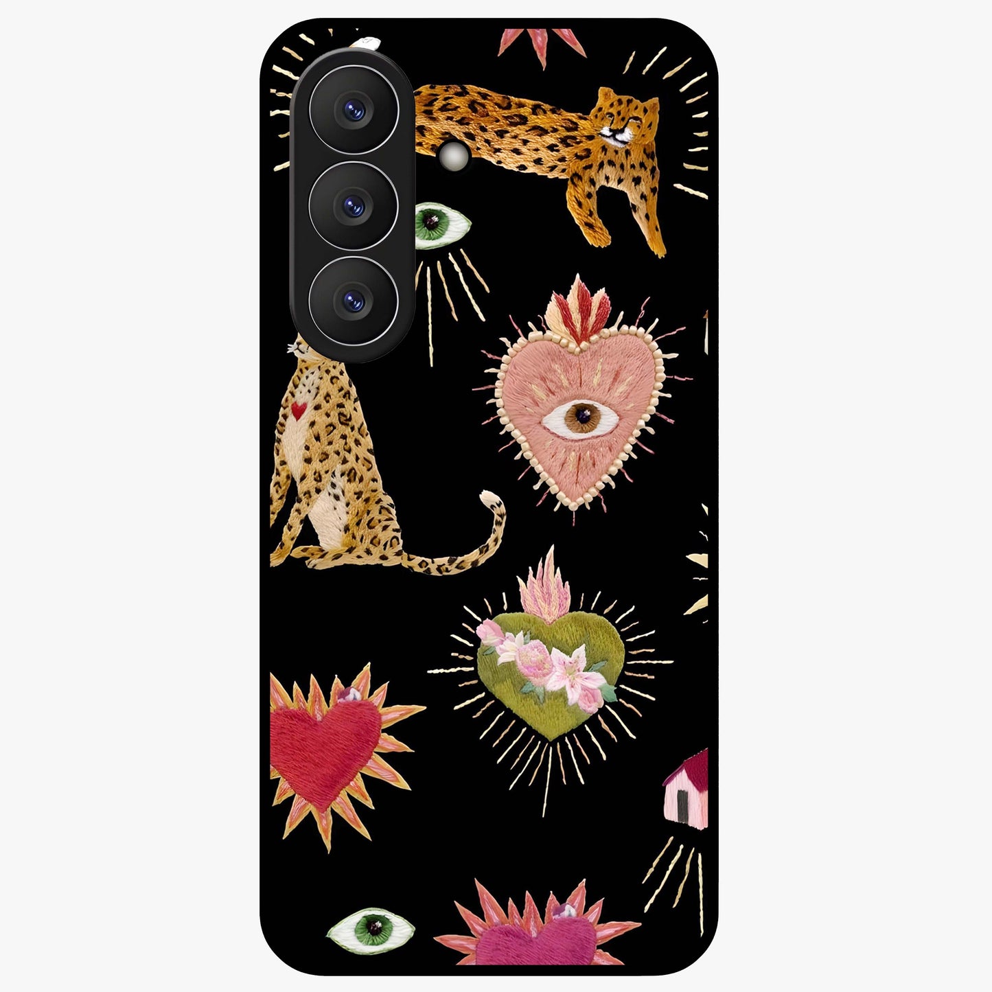 Sacred Jungle Heart Glass Case showing flat back view with jungle inspired heart artwork and glossy glass finish.