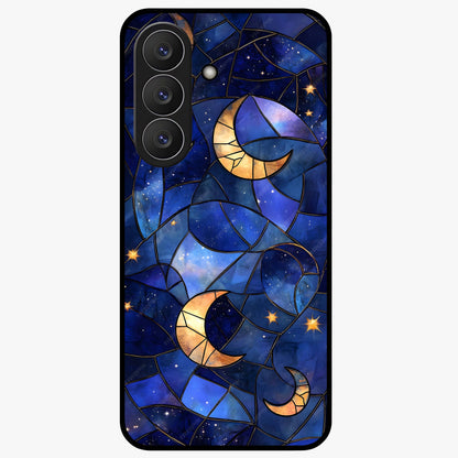 Starlit Sky Tapestry Glass Case showing flat back view with decorative starry sky tapestry artwork and glossy glass finish.