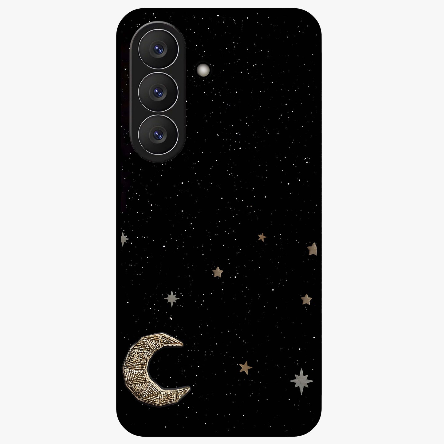 Twinkle Star With Half Moon Glass Case showing flat back view with star and half moon artwork and glossy glass finish.