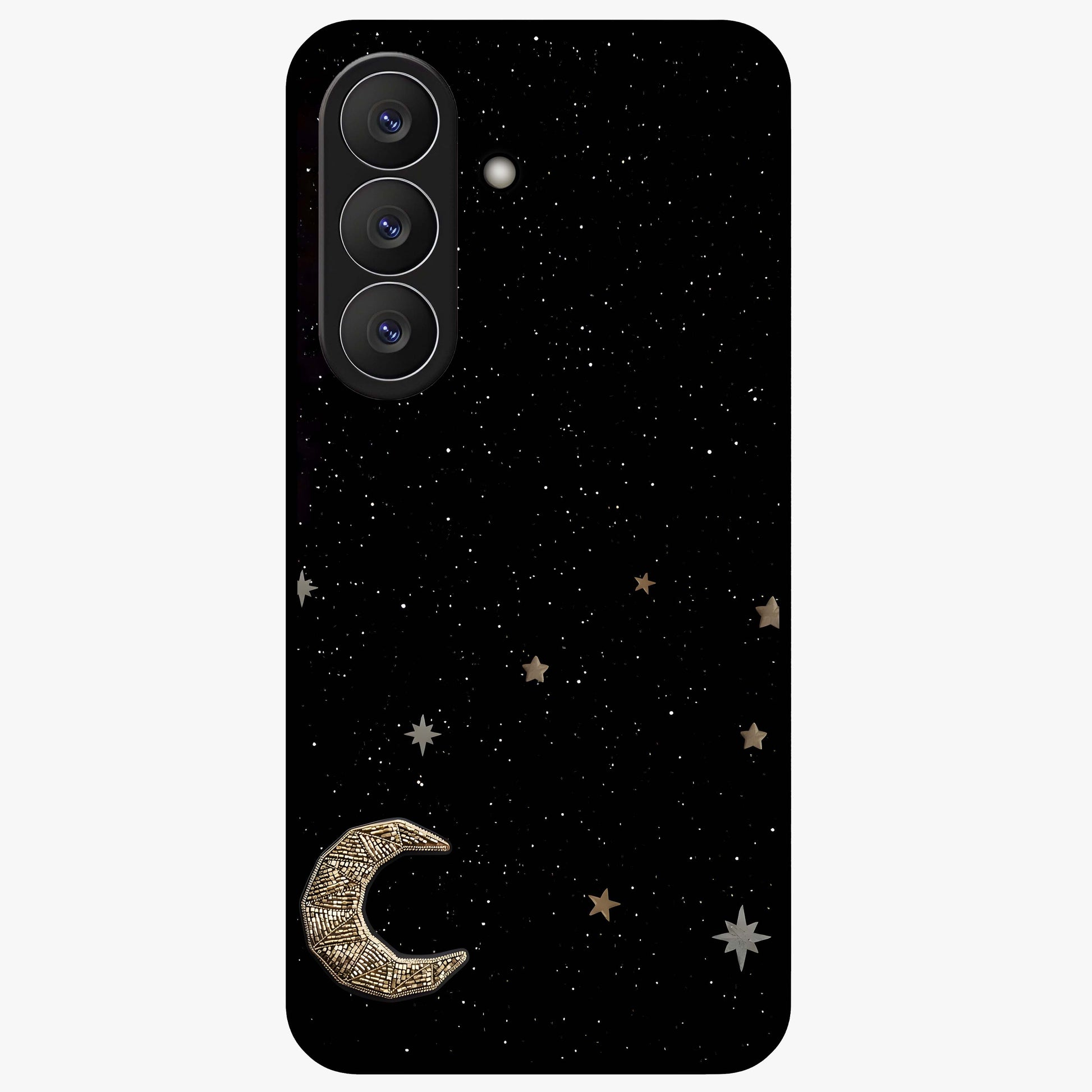 Twinkle Star With Half Moon Glass Case showing flat back view with star and half moon artwork and glossy glass finish.