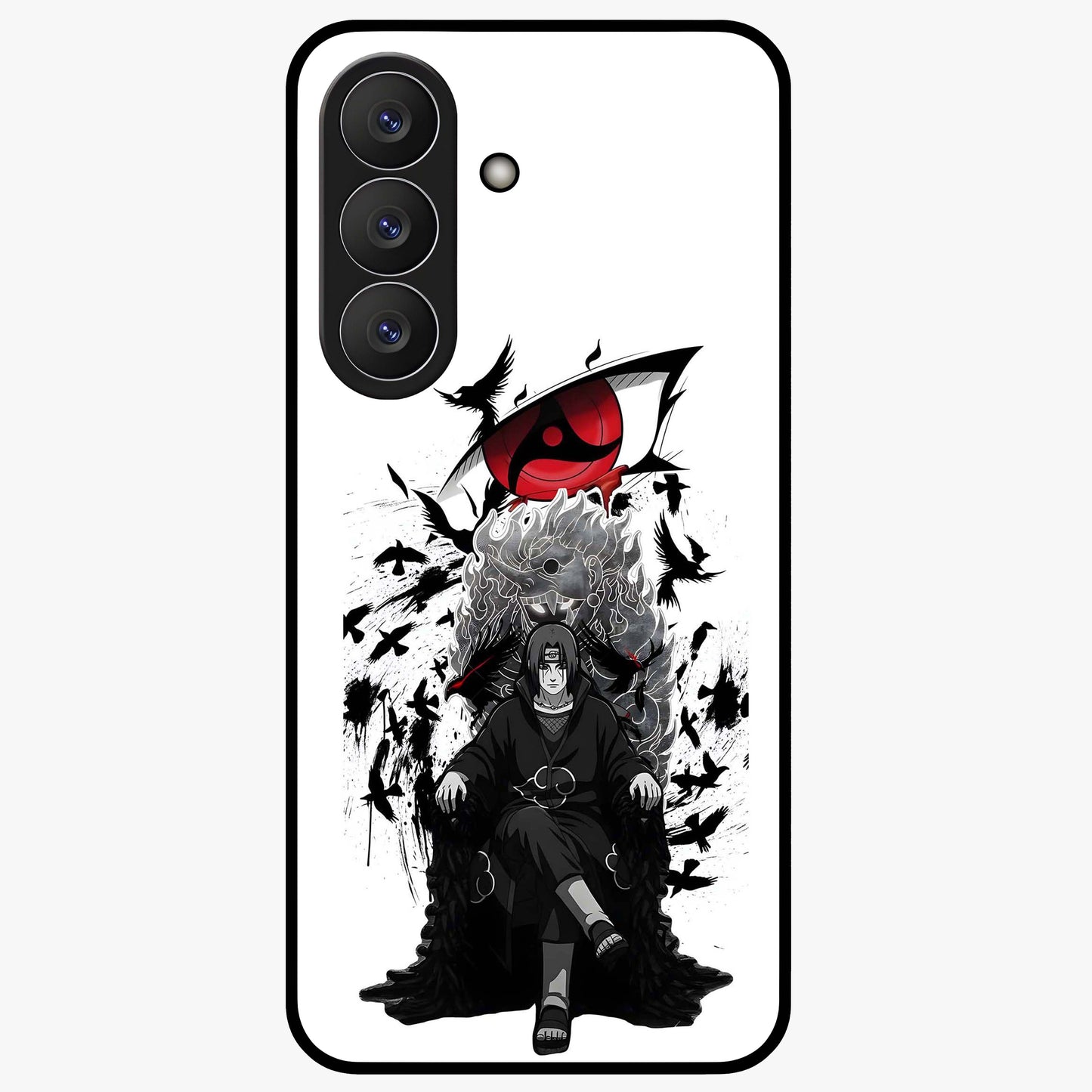 Uchiha Shadow Throne Glass Case showing flat back view with cosmic underwater themed artwork and glossy glass finish.