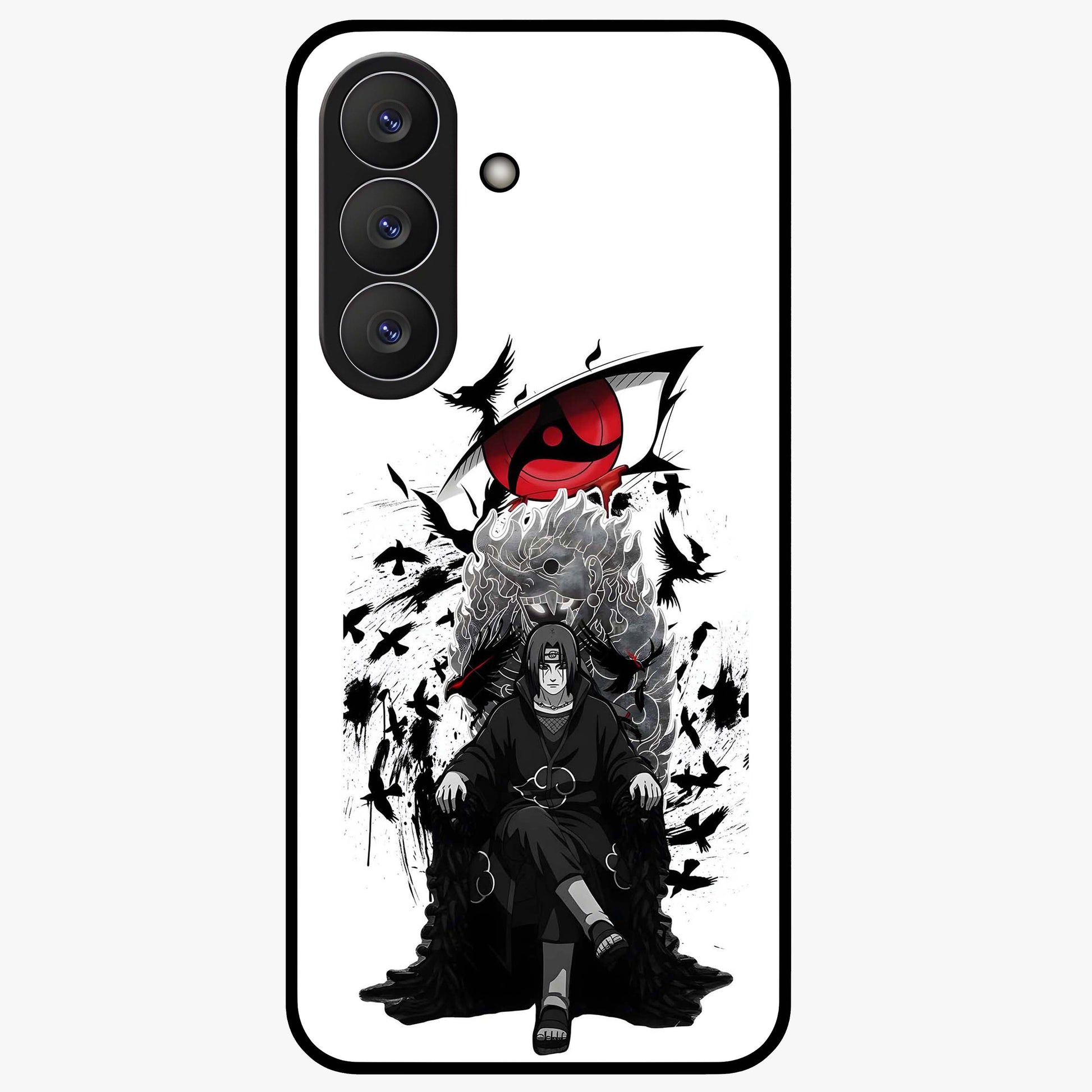 Uchiha Shadow Throne Glass Case showing flat back view with cosmic underwater themed artwork and glossy glass finish.