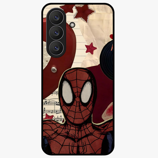 Web Warrior Vibes Glass Case showing flat back view with superhero inspired web themed artwork and glossy glass finish.