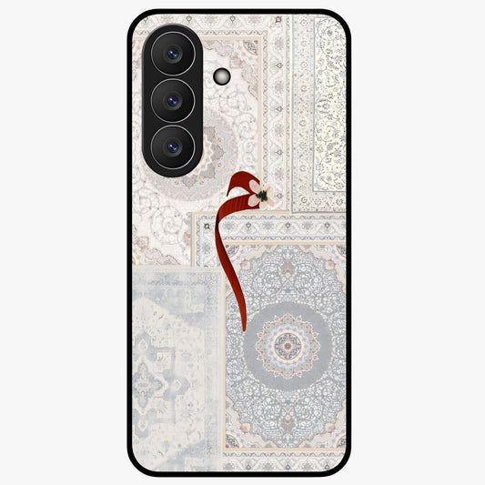 White Aesthetic Bow Glass Case showing flat back view with minimal bow artwork and glossy glass finish.