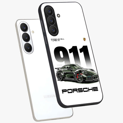 911 Turbo Dominance Glass Case displayed in premium angled mockup highlighting sporty car illustration and sleek glass surface.