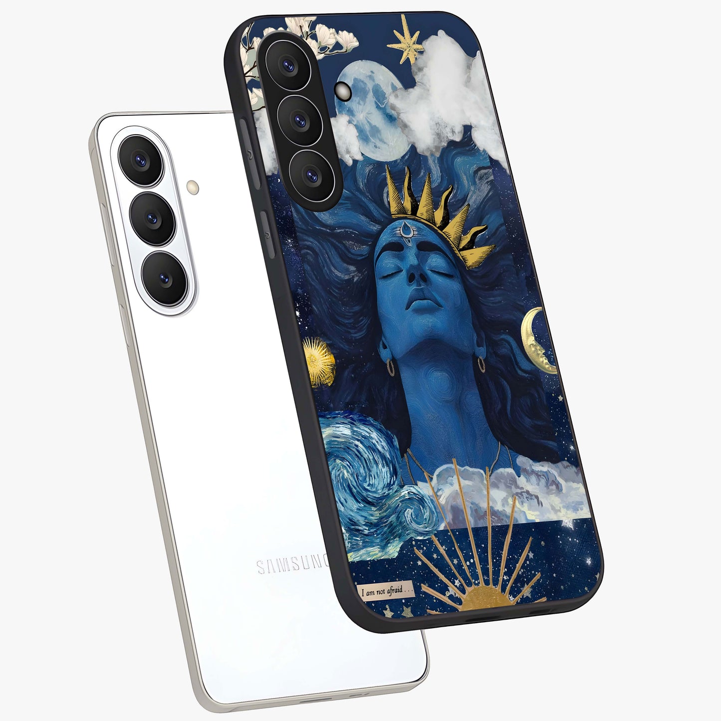 Aesthetic Lord Shiva Glass Case displayed in angled mockup highlighting spiritual Shiva illustration and sacred aesthetic design.