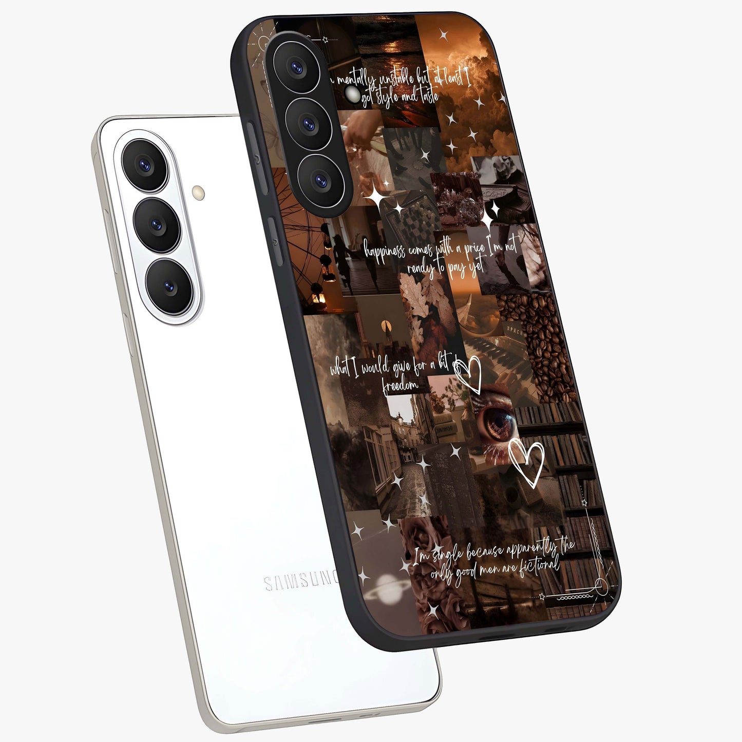 Bittersweet Aesthetic Chaos Glass Case displayed in angled mockup highlighting expressive abstract artwork and edgy aesthetic theme.