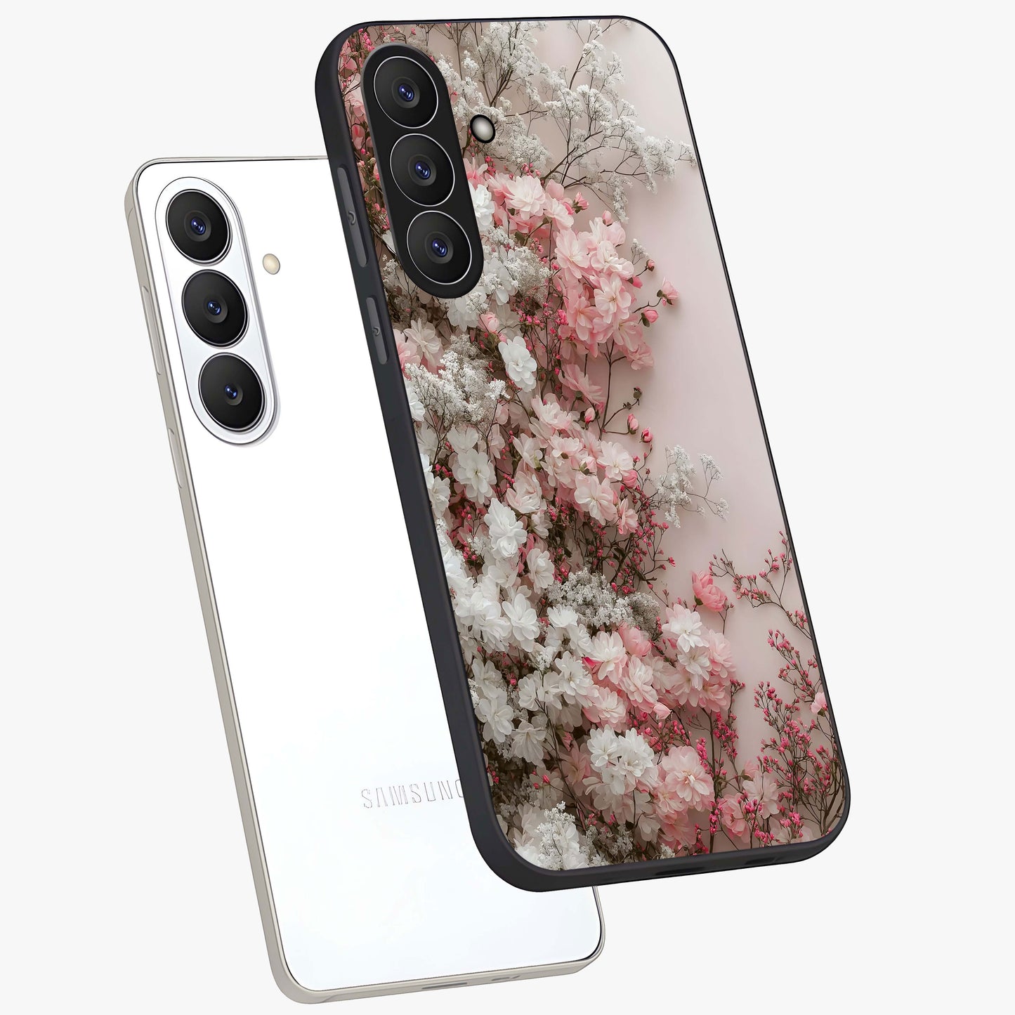 Blush Blossom Cloud Glass Case displayed in angled mockup highlighting soft cloud and blossom design with pastel aesthetic.